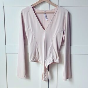 Free People Intimately Long Sleeve V-Neck Bodysuit Large Ballet Pink